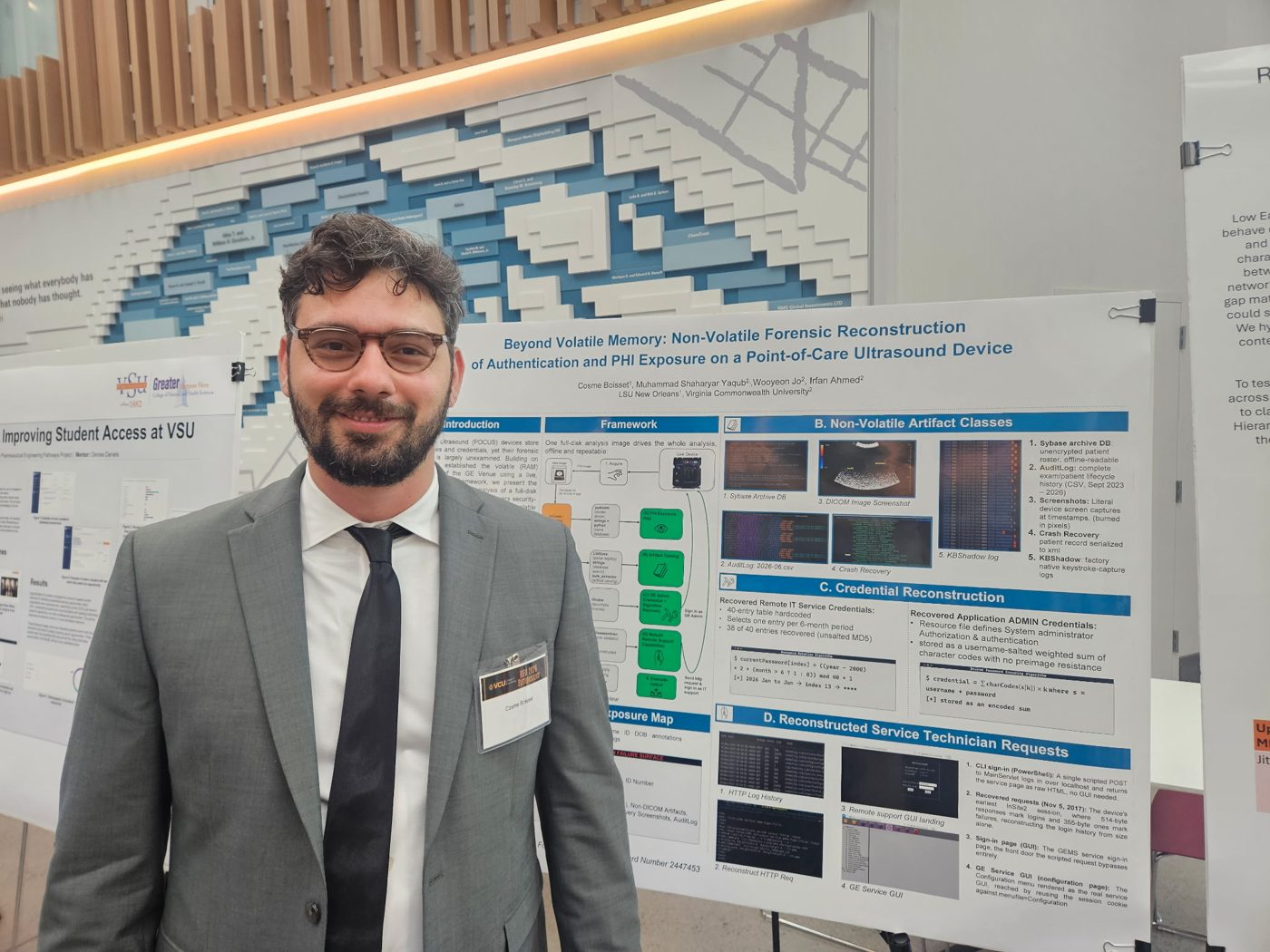 Cosme presenting his research poster at DFRWS USA 2026